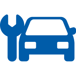 Blaues Icon eines Autos und Werkzeugs
